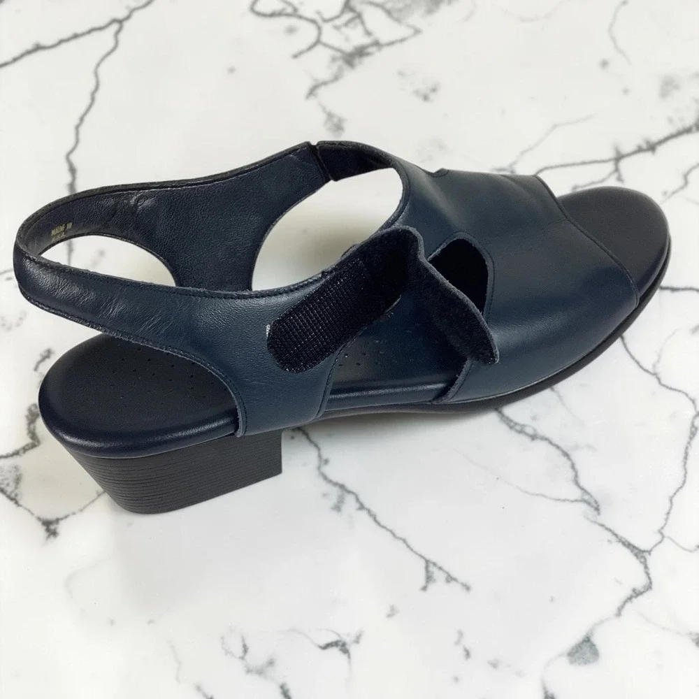 SAS Tripad Comfort Sandals Women's Navy Blue Leather Slingback Block Heel‎ 9.5 N